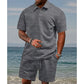 💜LAST DAY PROMOTION - 50%OFF💜Men’s Diamond Pattern Turn-Down Collar Short Sleeve Top & Drawstring Shorts 2-Piece Set