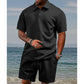 💜LAST DAY PROMOTION - 50%OFF💜Men’s Diamond Pattern Turn-Down Collar Short Sleeve Top & Drawstring Shorts 2-Piece Set