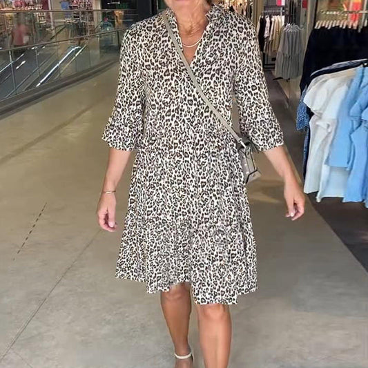 💜 LAST DAY PROMOTION - 50%OFF💜Women's Trendy Leopard Print V-Neck Loose Fit Dress