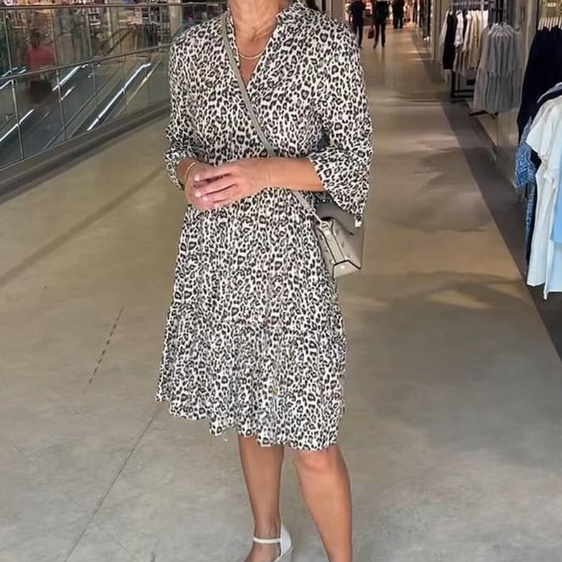💜 LAST DAY PROMOTION - 50%OFF💜Women's Trendy Leopard Print V-Neck Loose Fit Dress