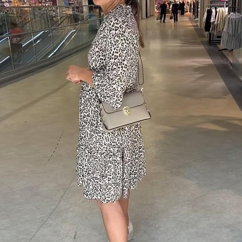 💜 LAST DAY PROMOTION - 50%OFF💜Women's Trendy Leopard Print V-Neck Loose Fit Dress