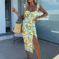 💜LAST DAY PROMOTION - 50%OFF💜Women's Elegant Floral Print Side Slit Dress