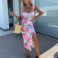 💜LAST DAY PROMOTION - 50%OFF💜Women's Elegant Floral Print Side Slit Dress