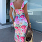 💜LAST DAY PROMOTION - 50%OFF💜Women's Elegant Floral Print Side Slit Dress