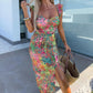 💜LAST DAY PROMOTION - 50%OFF💜Women's Elegant Floral Print Side Slit Dress