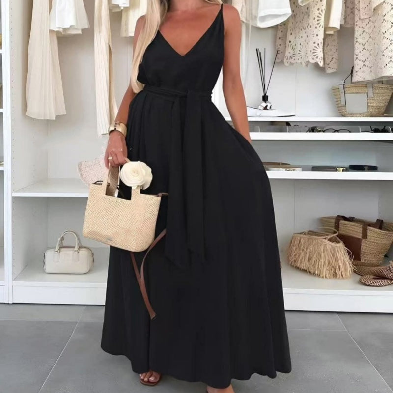 💜LAST DAY PROMOTION - 50%OFF💜Women’s Spaghetti Strap Maxi Dress with Waist Tie