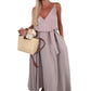 💜LAST DAY PROMOTION - 50%OFF💜Women’s Spaghetti Strap Maxi Dress with Waist Tie