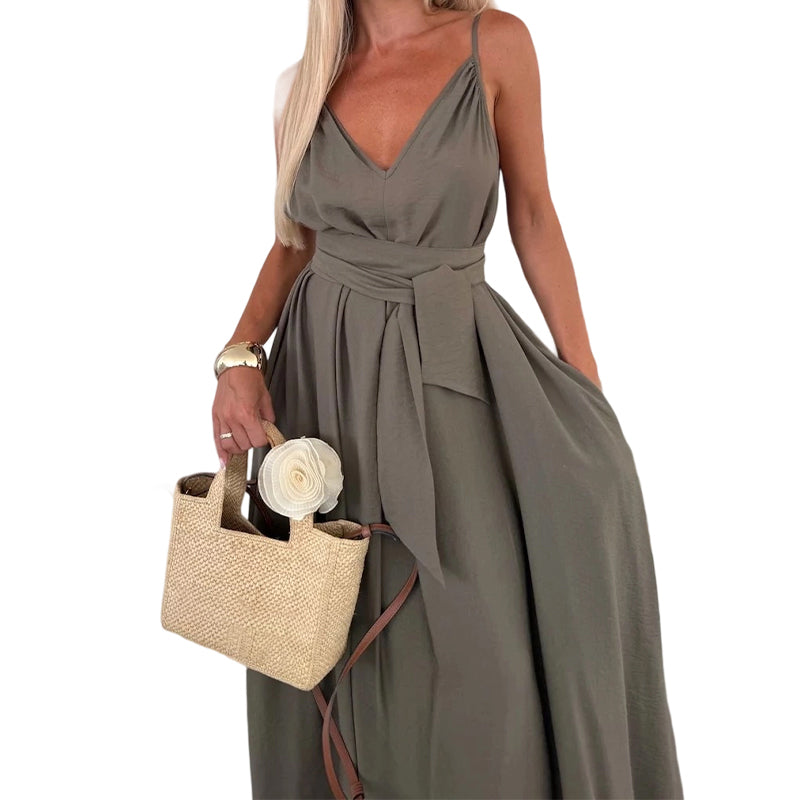 💜LAST DAY PROMOTION - 50%OFF💜Women’s Spaghetti Strap Maxi Dress with Waist Tie
