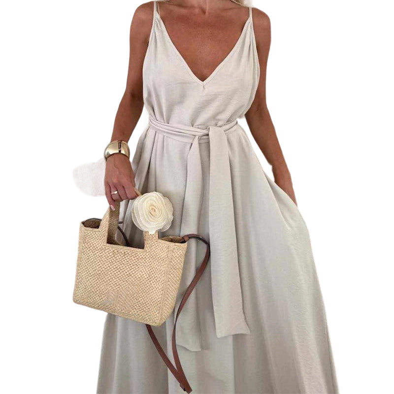 💜LAST DAY PROMOTION - 50%OFF💜Women’s Spaghetti Strap Maxi Dress with Waist Tie