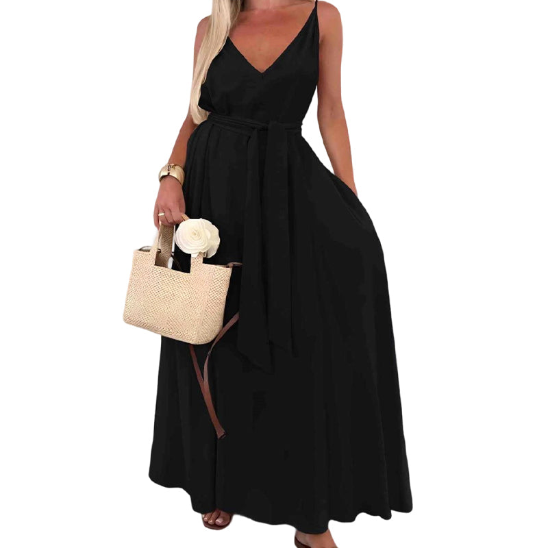 💜LAST DAY PROMOTION - 50%OFF💜Women’s Spaghetti Strap Maxi Dress with Waist Tie