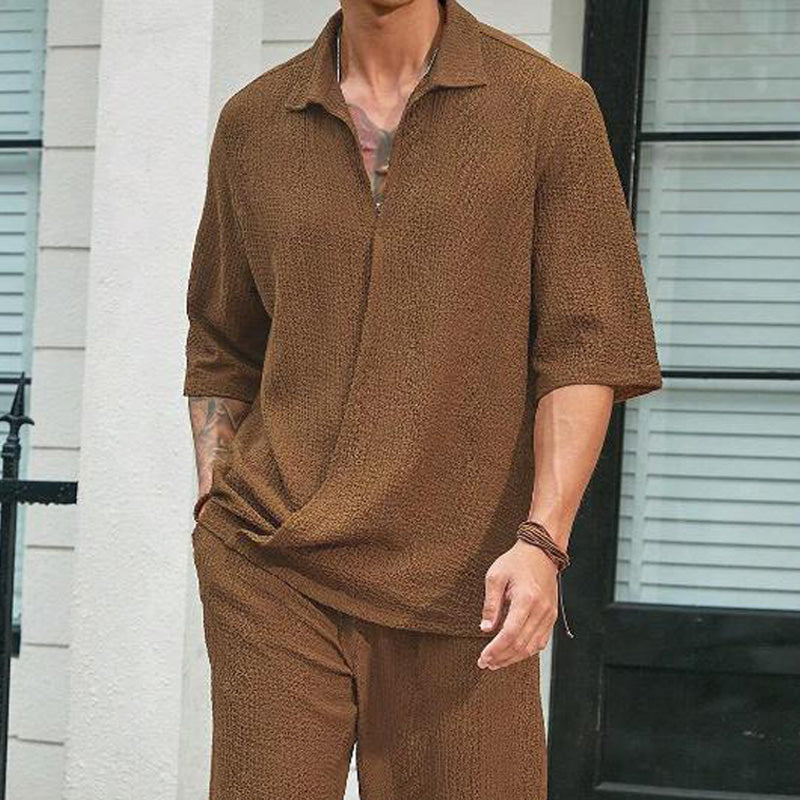 💜LAST DAY PROMOTION - 50%OFF💜Men's 2 Pieces Short Sleeve V-Neck Top & Pants Sets