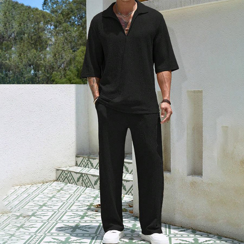 💜LAST DAY PROMOTION - 50%OFF💜Men's 2 Pieces Short Sleeve V-Neck Top & Pants Sets
