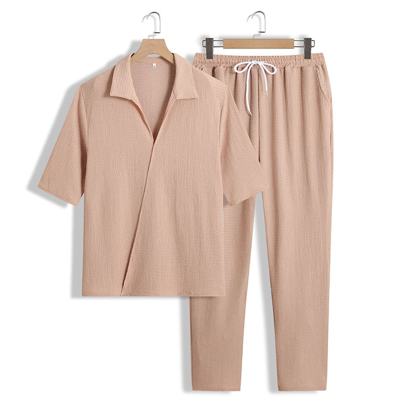 💜LAST DAY PROMOTION - 50%OFF💜Men's 2 Pieces Short Sleeve V-Neck Top & Pants Sets