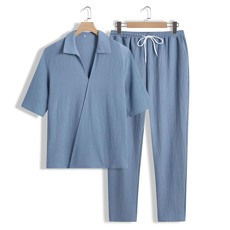 💜LAST DAY PROMOTION - 50%OFF💜Men's 2 Pieces Short Sleeve V-Neck Top & Pants Sets