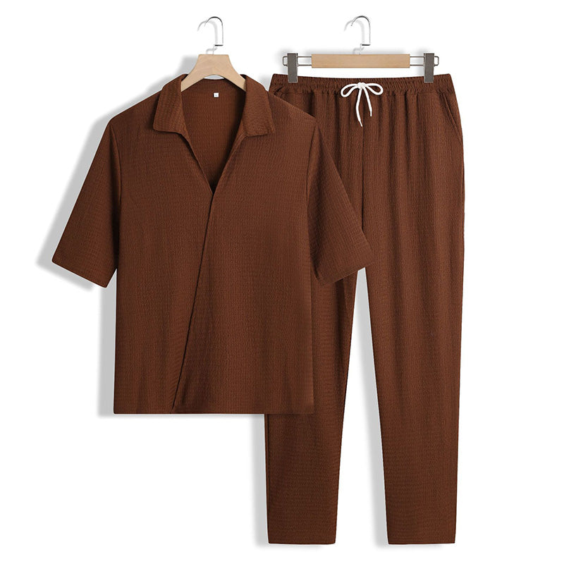 💜LAST DAY PROMOTION - 50%OFF💜Men's 2 Pieces Short Sleeve V-Neck Top & Pants Sets