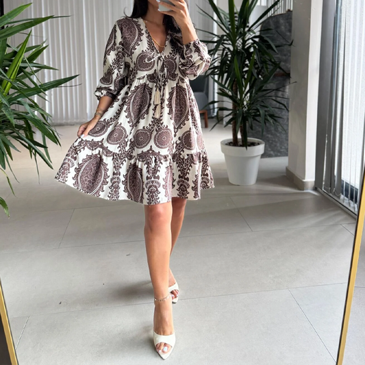 💜LAST DAY PROMOTION - 50%OFF💜Women’s Fashion Print V-Neck Mini Dress