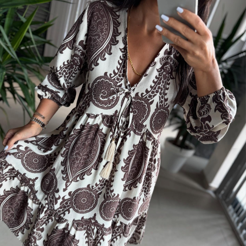 💜LAST DAY PROMOTION - 50%OFF💜Women’s Fashion Print V-Neck Mini Dress