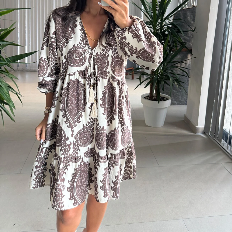 💜LAST DAY PROMOTION - 50%OFF💜Women’s Fashion Print V-Neck Mini Dress
