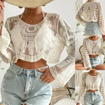 💜 LAST DAY PROMOTION - 50%OFF 💜Women's Floral Embroidered Semi-Sheer Cover Up