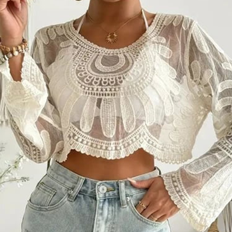 💜 LAST DAY PROMOTION - 50%OFF 💜Women's Floral Embroidered Semi-Sheer Cover Up