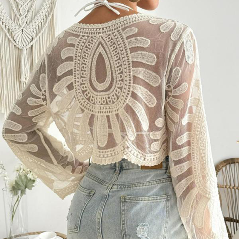 💜 LAST DAY PROMOTION - 50%OFF 💜Women's Floral Embroidered Semi-Sheer Cover Up