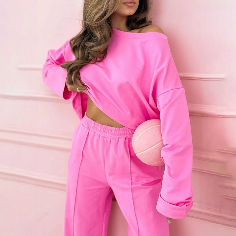 💜 LAST DAY PROMOTION - 50%OFF 💜Fashionable and Minimalist Round Neck Top & Wide Leg Pants 2-Piece Set
