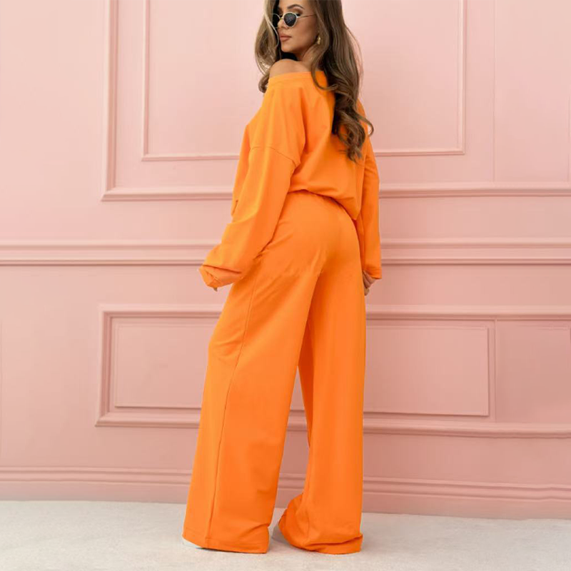 💜 LAST DAY PROMOTION - 50%OFF 💜Fashionable and Minimalist Round Neck Top & Wide Leg Pants 2-Piece Set