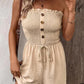 💜LAST DAY PROMOTION - 50%OFF💜Women's Strapless Frill Trim Shirred Tie Front Wide Leg Tube Romper