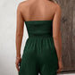 💜LAST DAY PROMOTION - 50%OFF💜Women's Strapless Frill Trim Shirred Tie Front Wide Leg Tube Romper