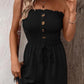 💜LAST DAY PROMOTION - 50%OFF💜Women's Strapless Frill Trim Shirred Tie Front Wide Leg Tube Romper
